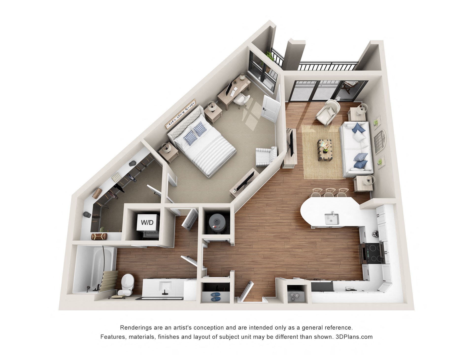 Floor plan for 1 bed, 1 bath, 784 sqft